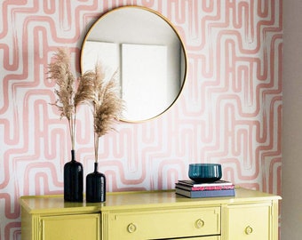 Pink Color Brush Stroke Labyrinth Pattern Wallpaper / Minimal design abstract pattern Traditional or Removable Wallpaper