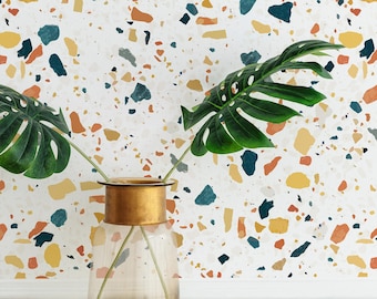 Terrazzo Wallpaper Peel And Stick Fabric Wallpaper Orange Temporary Wall Paper Removable Multicolor Terrazzo Confetti Wallpaper By Livettes