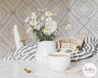 White wood planks removable wallpaper, washable and moisture resistant, self adhesive and traditional material