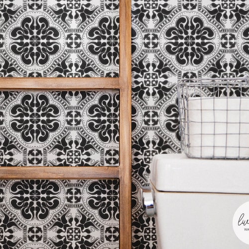 Blue and Yellow Tile Wallpaper Peel and Stick or Traditional Etsy