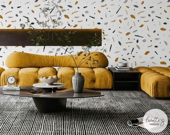 Stone Inspired Terrazzo Design Wallpaper / Self Adhesive Removable or Traditional Wallpaper / Wall Decal