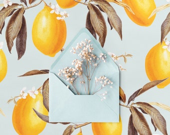 Baby Blue Lemons Removable Wallpaper, Tropical Fruits, Modern Bohemian Temporary and Traditional material