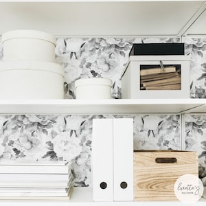 Classic Grey Peonies Removable wallpaper, Gray Watercolor Flower, Self Adhesive and Traditional wallpaper