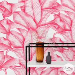 Tropical Palm Tree Wallpaper Pink Peel And Stick Wallpaper Kitchen Backsplash Wall Paper Self Adhesive Palm Leaf Wallpaper Removable Mural