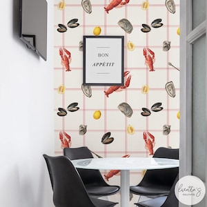 Seafood Plaid Peel and Stick Wallpaper: Summer Home Decor