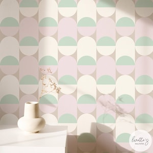 Pastel Retro Design Wallpaper, Removable Wallpaper and Traditional Wallpaper