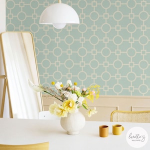 Retro Mint Green Geometric Wallpaper, Removable Wallpaper and Traditional Wallpaper