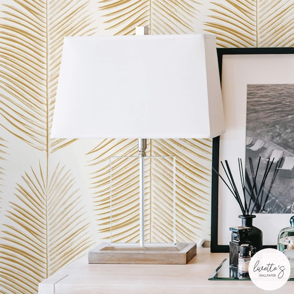 Golden Color Palm Leaves Removable Wallpaper, Self adhesive or Traditional wallpaper