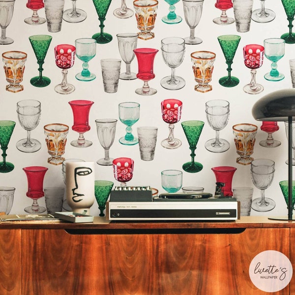 Vintage Cocktail Party Removable Wallpaper / Retro Print wallpaper / Traditional or Self Adhesive Wallpaper