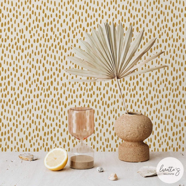 Ochre Color Speckle Pattern Wallpaper / Neutral bohemian pattern Traditional or Removable Wallpaper