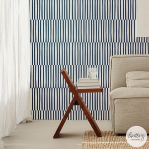 Minimal Navy Lines Removable Wallpaper, Coastal Collection, Self Adhesive or Traditional material