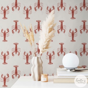 Red Lobster Removable Wallpaper, Coastal Wallpaper, Traditional or Self Adhesive Wallpaper