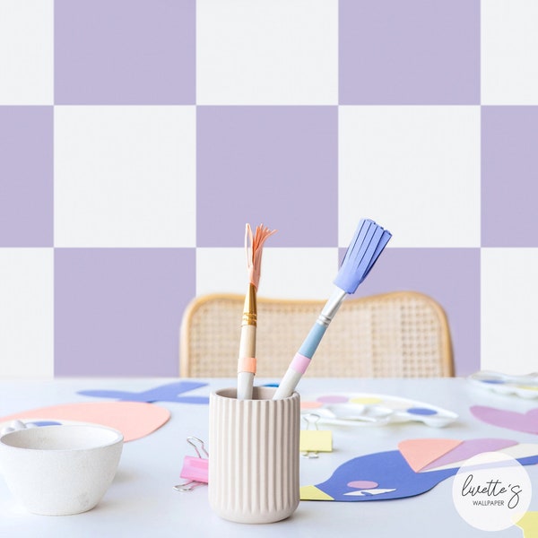 Pop Art Checkers Wallpaper In Lavender Color / Modern design wallpaper / Traditional or Self Adhesive Wallpaper