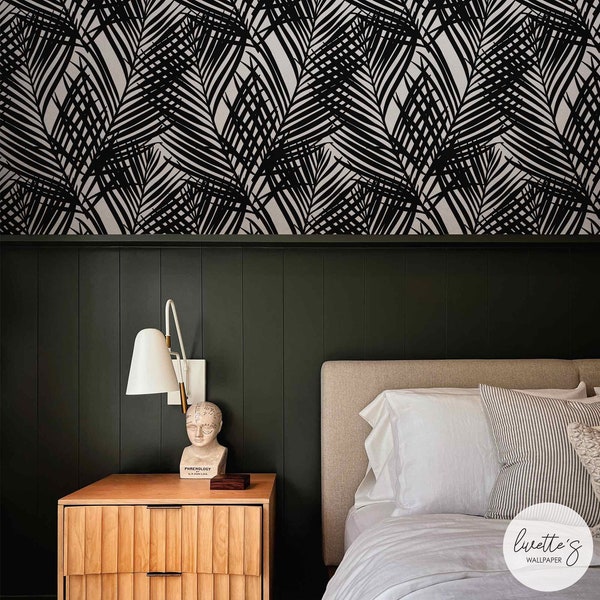 Removable Tropical Wallpaper Black And White Leaf Background Palm Trees Wallpaper Peel And Stick Accent Wall