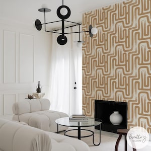 Brown Accent Wall Abstract Line Art Wallpaper Peel And Stick Classic Wallpaper Designs For Living Room