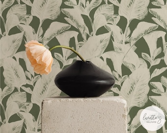 Tropical Peel And Stick Wallpaper With Vintage Botanical Prints As Green Wall Backdrop For Bedroom Interior