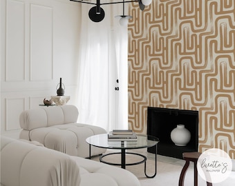 Brown Accent Wall Abstract Line Art Wallpaper Peel And Stick Classic Wallpaper Designs For Living Room