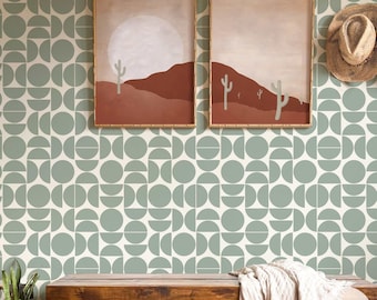 Sage Green Geometric Wallpaper, Removable Peel and Stick