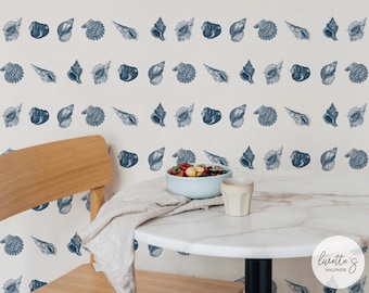 Blue Seashell Removable Wallpaper, Coastal Design
