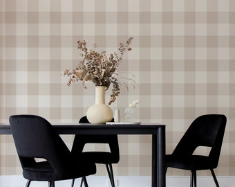 Neutral Gingham removable wallpaper, Buffalo check plaid, Self adhesive and traditional wallpaper