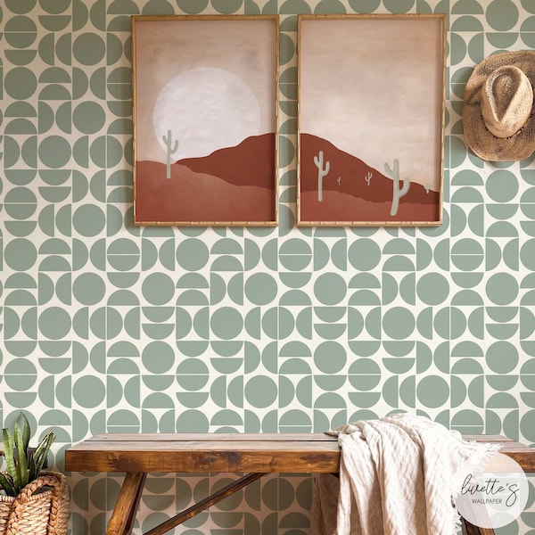 Sage Green Geometric Design Removable wallpaper, peel and stick and traditional wallpaper material