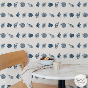Coastal Wallpaper Peel And Stick Nautical Fabric Wallpaper Blue Coastal Wallpaper Shell And Ocean Inspired Wall Paper Seashell Design