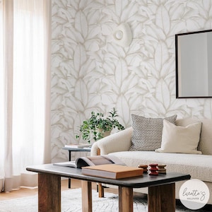 Palm Leaf Wallpaper Elegant Wallpapers Neutral Peel And Stick Wallpaper Living Room Accent Wall Tropical Wallpaper Tropical Leaves Wallpaper