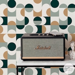 Vintage Retro Geometric Design Wallpaper, Traditional or Removable Wallpaper