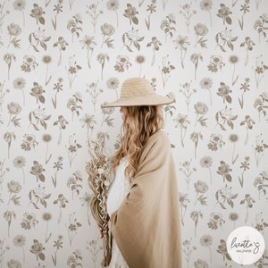 Neutral Vintage Florals Wallpaper, Modern Bohemian Style Floral Pattern Wallpaper, Removable Peel and Stick & Traditional Wallpaper