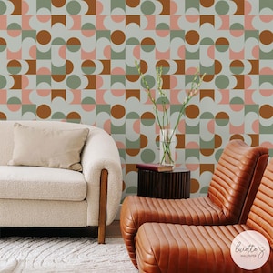 Retro Background Geometric Accent Wall Green Accent Wall Living Room Mid Century Modern Peel And Stick Wallpaper Modern Geometric Wallpaper