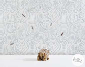 Rain Blue Waves Wallpaper, Coastal style wallpaper, Self Adhesive and Traditional material