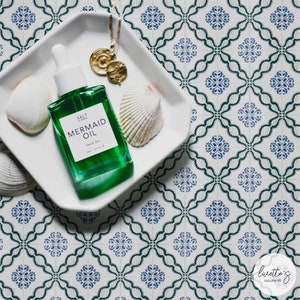 Green and Blue Lisbon Tile Removable Wallpaper, Traditional or Self adhesive option