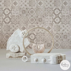 Elegant Neutral Tiles Wallpaper, Coastal and Nautical Wallpaper Collection Inspired by Greek Architecture