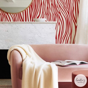Red Zebra Pattern Wallpaper / Contemporary Animal Print wallpaper / Traditional or Self Adhesive Wallpaper
