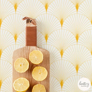 Yellow Scallop Wallpaper, Art Deco Scallop tiles Traditional or Removable Wallpaper