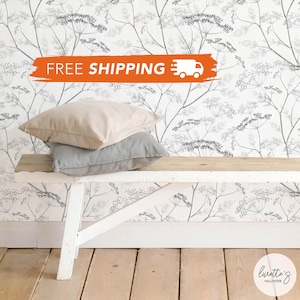Grey Wildflower Removable Wallpaper, available as self adhesive or non woven wallpaper