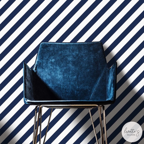 Dark Blue Striped Wallpaper, Removable Wall Decor