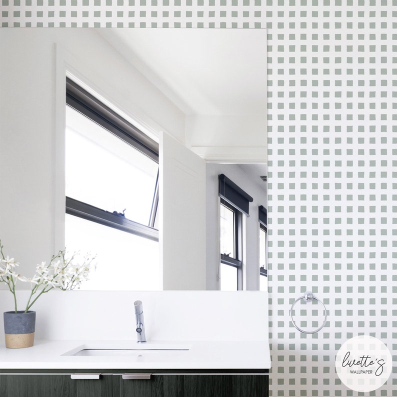 Sage Green Plaid Removable Wallpaper Buffalo Check Wallpaper Etsy