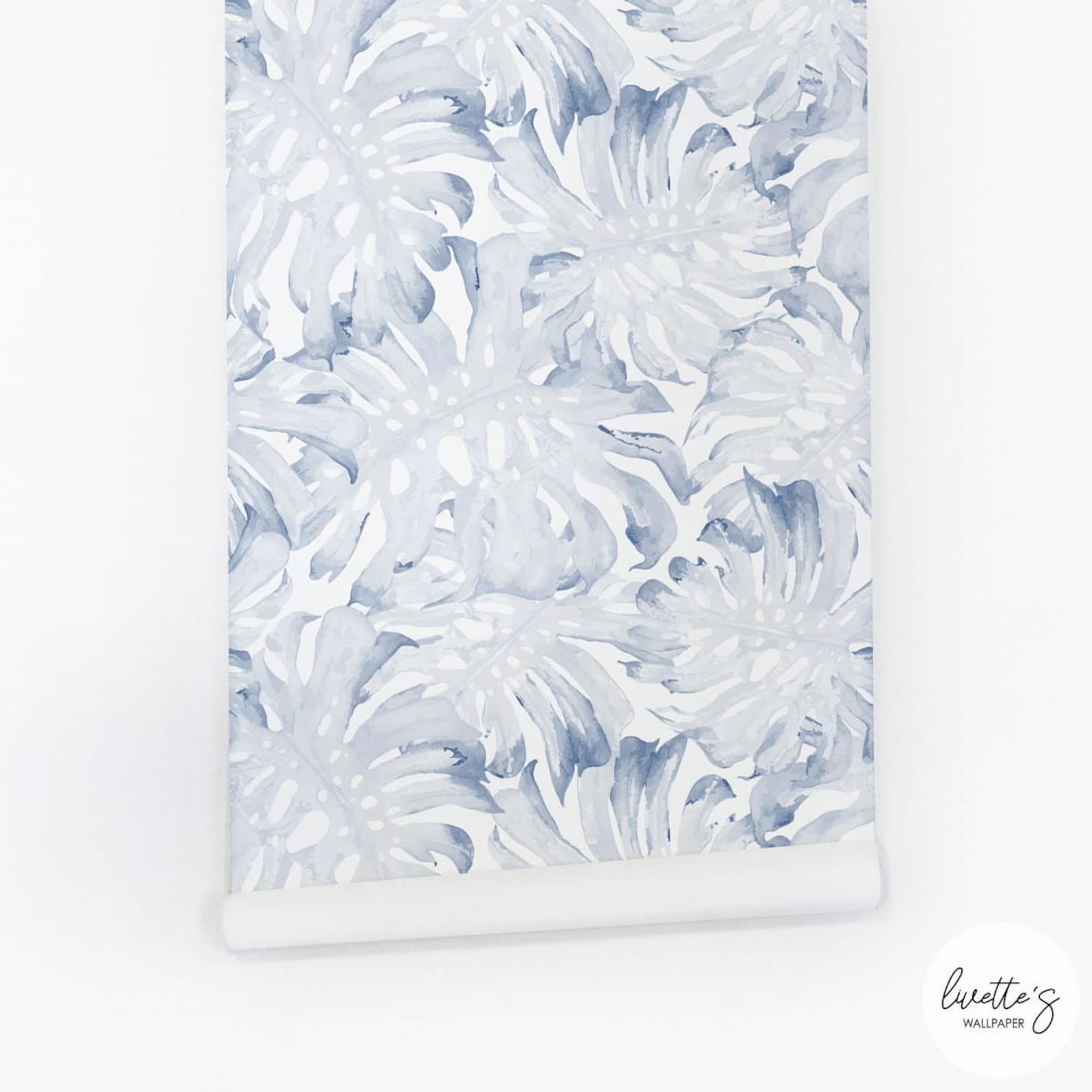 Blue Palm Leaf Removable Wallpaper / Tropical Traditional Etsy