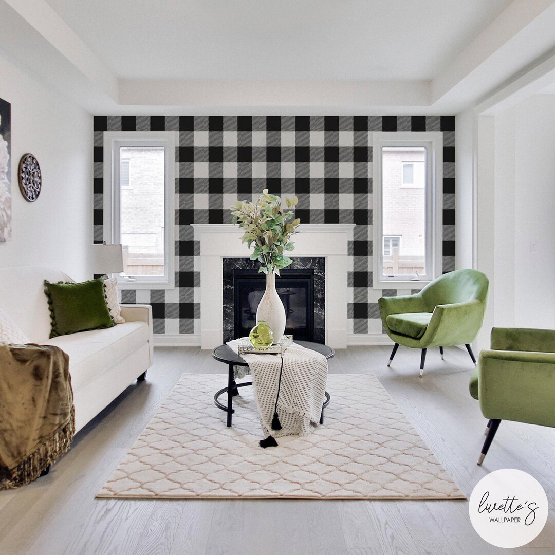 Gingham Removable Wallpaper, Buffalo Check Plaid, Self Adhesive and