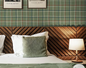 Hand Drawn Lines Wallpaper Plaid Wallpaper Green Wallpaper Vintage Plaid Wall Design Bedroom Wallpaper Green Wallpaper In Bedroom