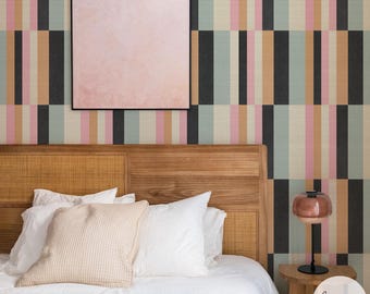 Vintage Retro Tiles Grasscloth Wallpaper