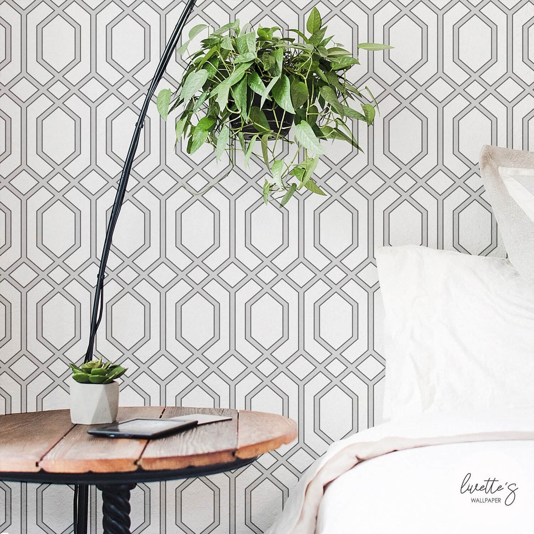 Light Gray Trellis Pattern Removable Wallpaper, Temporary or