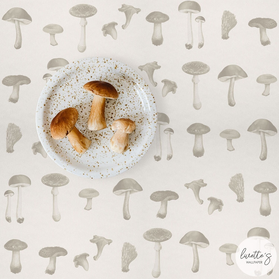 Neutral Color Wild Mushrooms Pattern, Self Adhesive and Non Woven