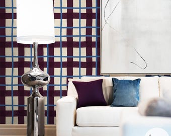 Bold Plaid Grasscloth Wallpaper