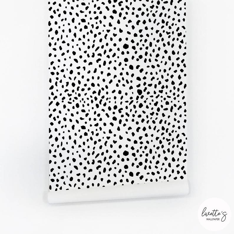 Panel of the Dalmatian print removable wallpaper in black and white