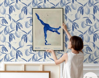 Blue Accent Wall Lemon Print Wallpaper Removable Fruit Wallpaper Fun Peel And Stick Wallpaper Design