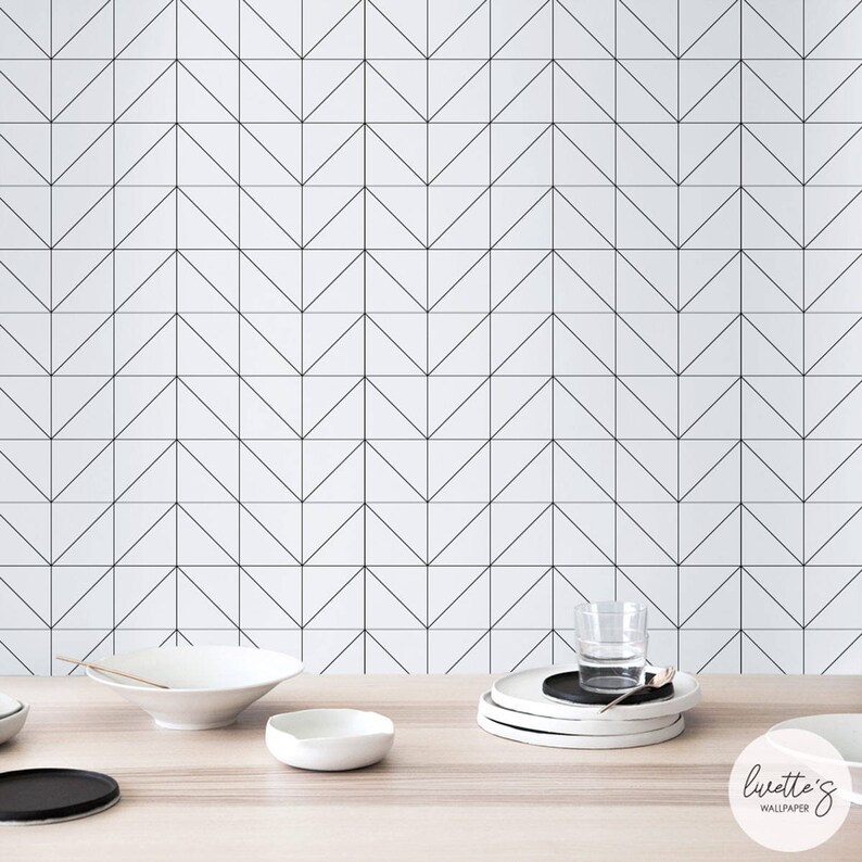 Black Geometric Removable Wallpaper Scandinavian Temporary Etsy
