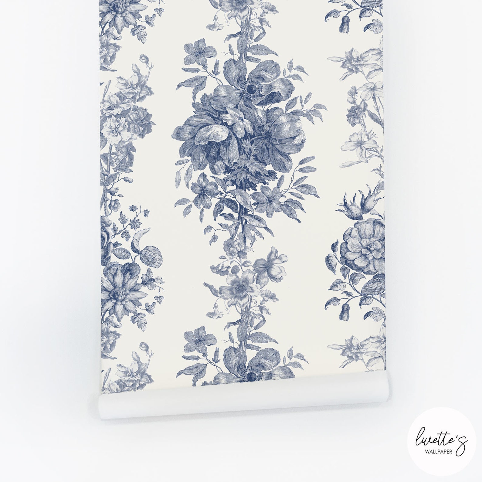 Blue Toile Pattern Wallpaper Classic Victorian Style Etsy