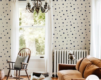 Tiny Blue Flowers Grasscloth Wallpaper